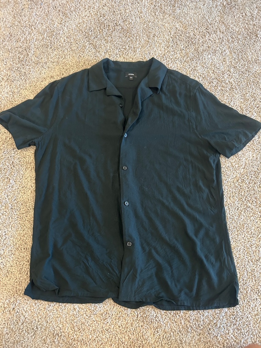 Express Black Short-Sleeve Camp Collar Button-Down Shirt